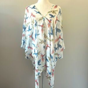 Molly Bracken Colorful Beaded Bird Print Swim Kaftan Coverup Resortwear Vacation